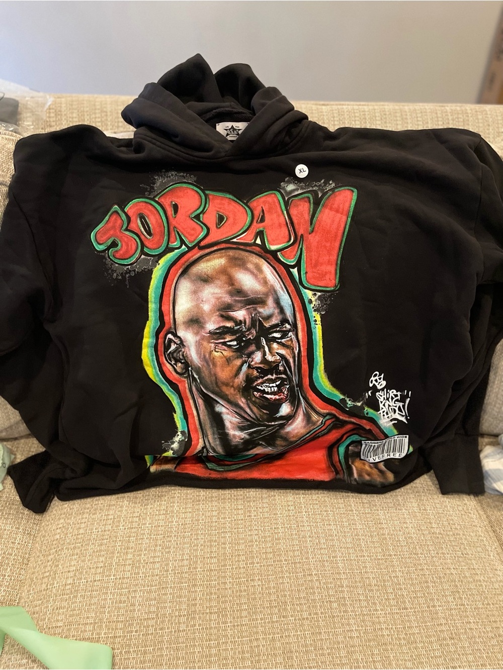 Jordan Black Crewneck Sweatshirt with Red & Green Graphic